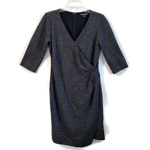 Brooks Brothers Charcoal Heathered Gray Knit Wool Blend Ruched Wrap Dress Size 6